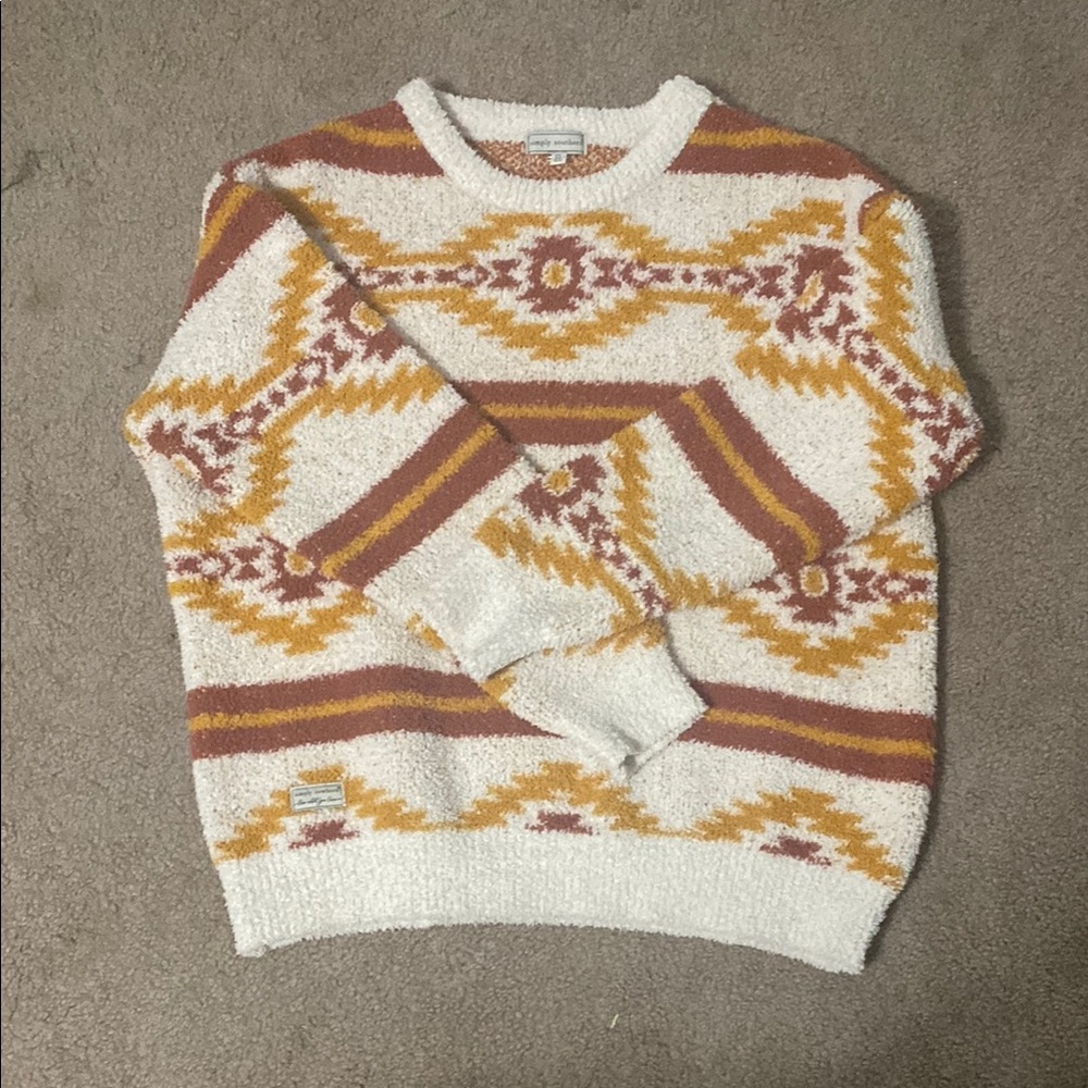 Simply Southern Geometric Sweater in Cream, Yellow, and Red